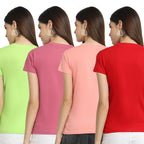 Preneum Womens Cotton Regular Fit Latest Graphic Stylish Printed Short Sleeves Casual T-Shirt || Latest Trendy & Style (Pack 4)
