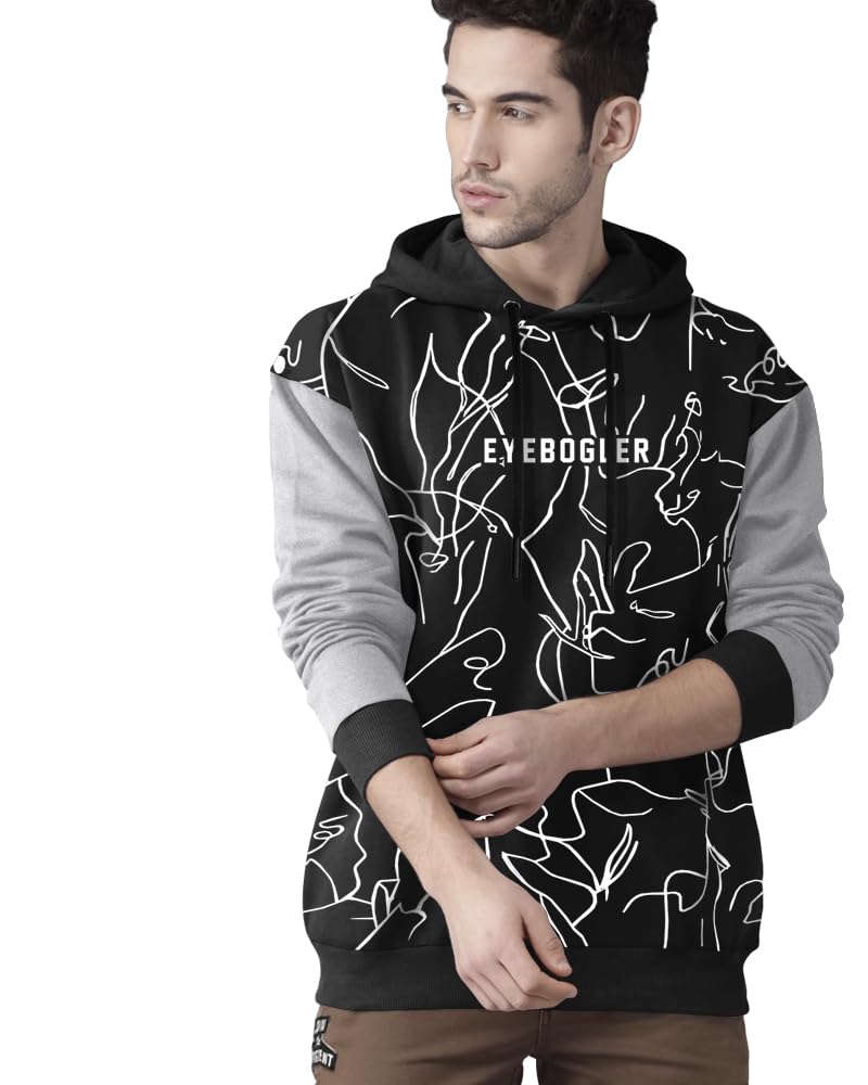Eyebogler MenS Printed Cotton Blend Hooded Neck Full Sleeves Sweatshirt