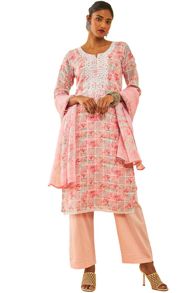 Soch Women Linen Floral Printed Unstitch Dress Material with Thread Work
