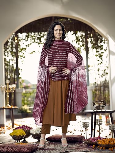 Womanista Women'S Poly Crepe Flared Kurta With Pant & Dupatta