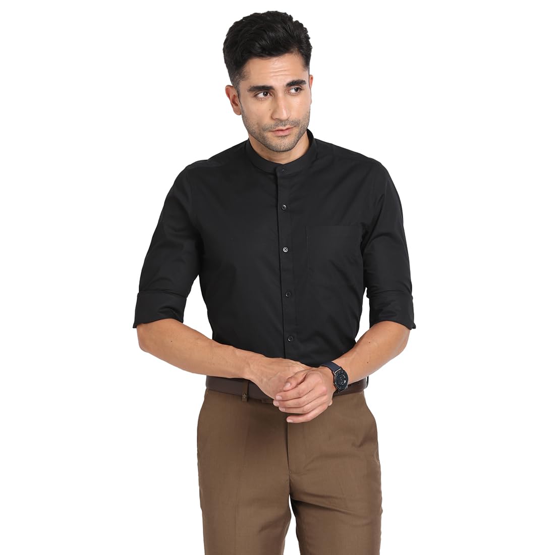 Turtle Men 100% Cotton Black Solid Slim Fit Full Sleeve Formal Shirt