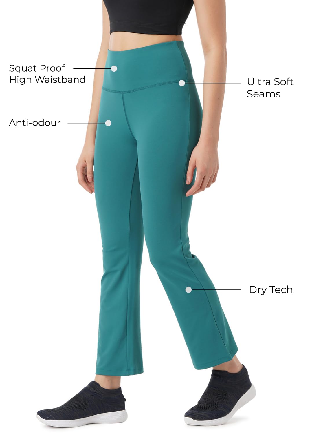 PUMPD Womens Stretchable All-Purpose Flare Pants -Lightweight, Anti-Odor, Squat Proof, Dry Tech, Ultra Soft Seams