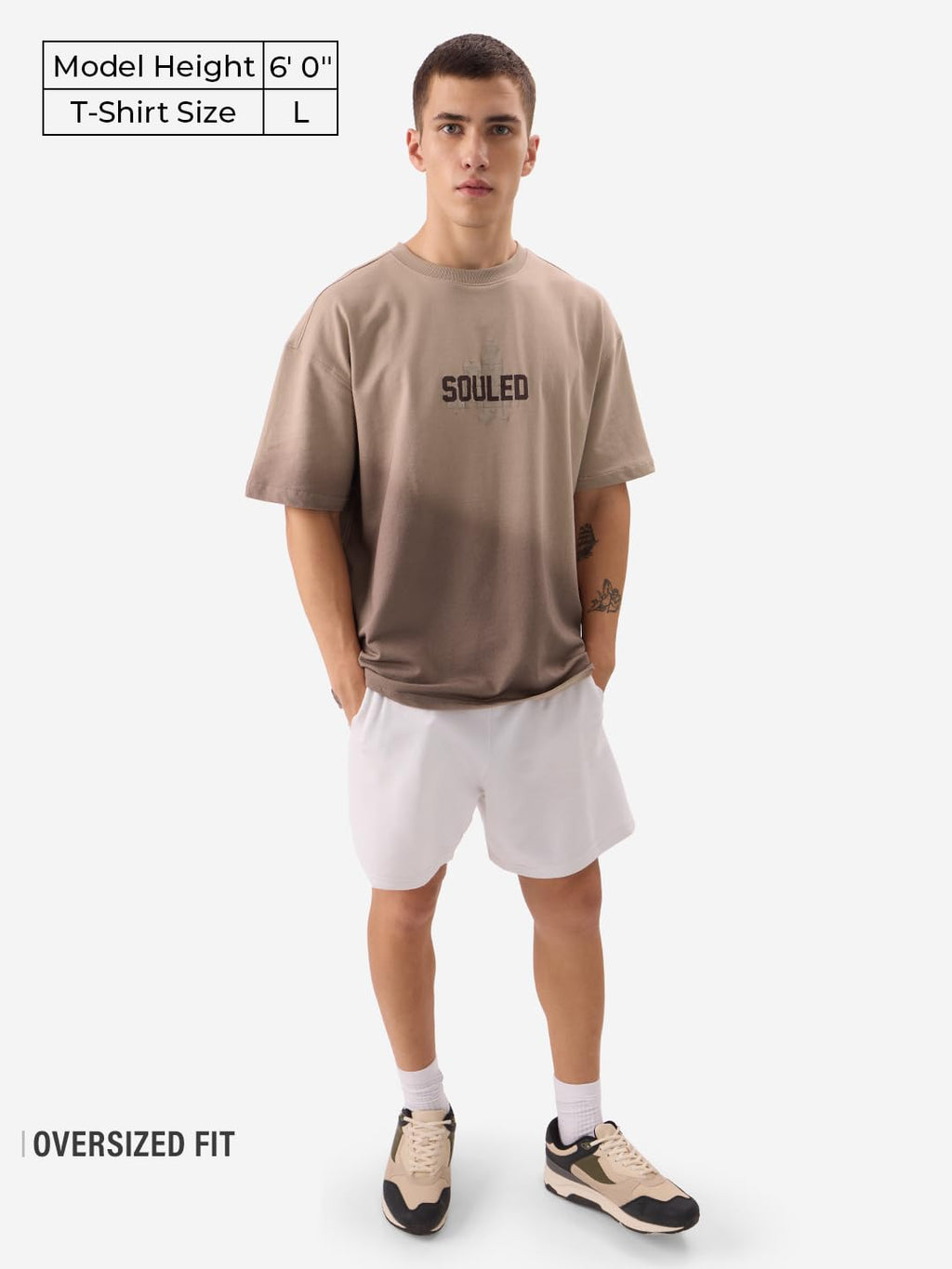 The Souled Store Puzzled Mr. Soul Men and Boys Short Sleeve Round Neck Brown Graphic Printed Cotton Oversized T-Shirts