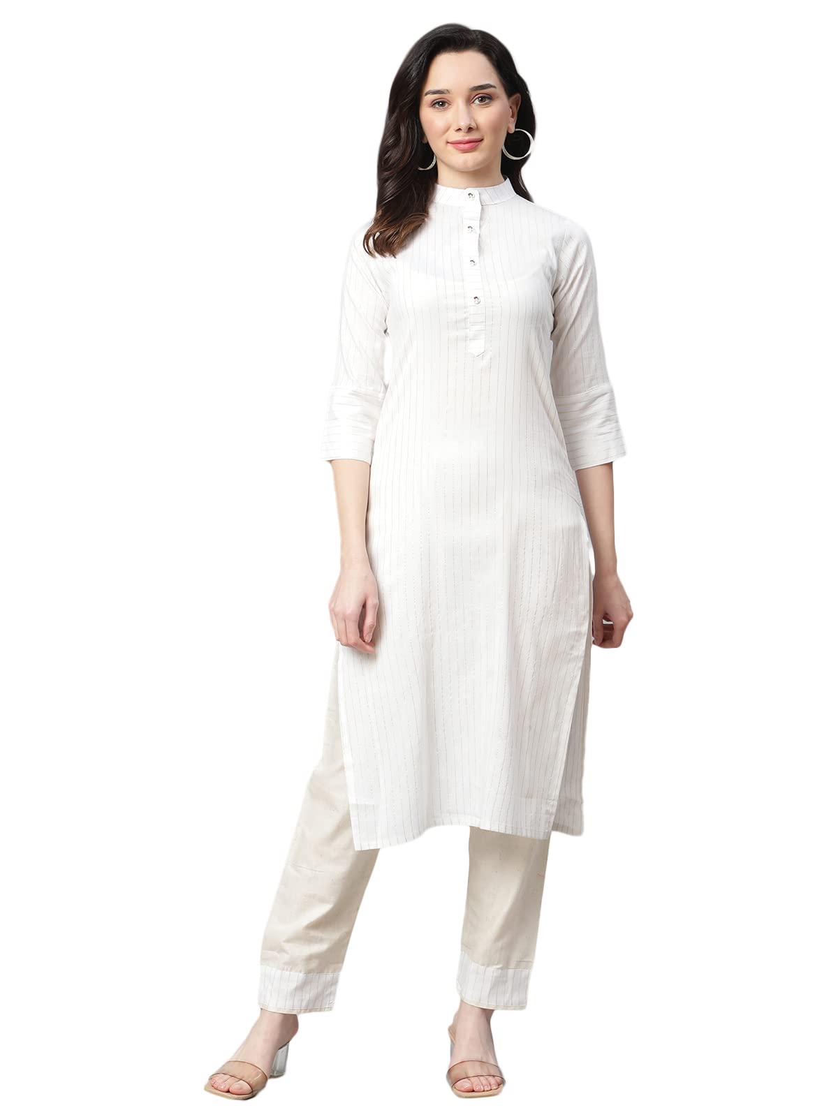 Dhruvi Trendz Women'S Cotton Regular Fit Kurti Pant Set For Wedding (Dt-K2650&P85_White_M)
