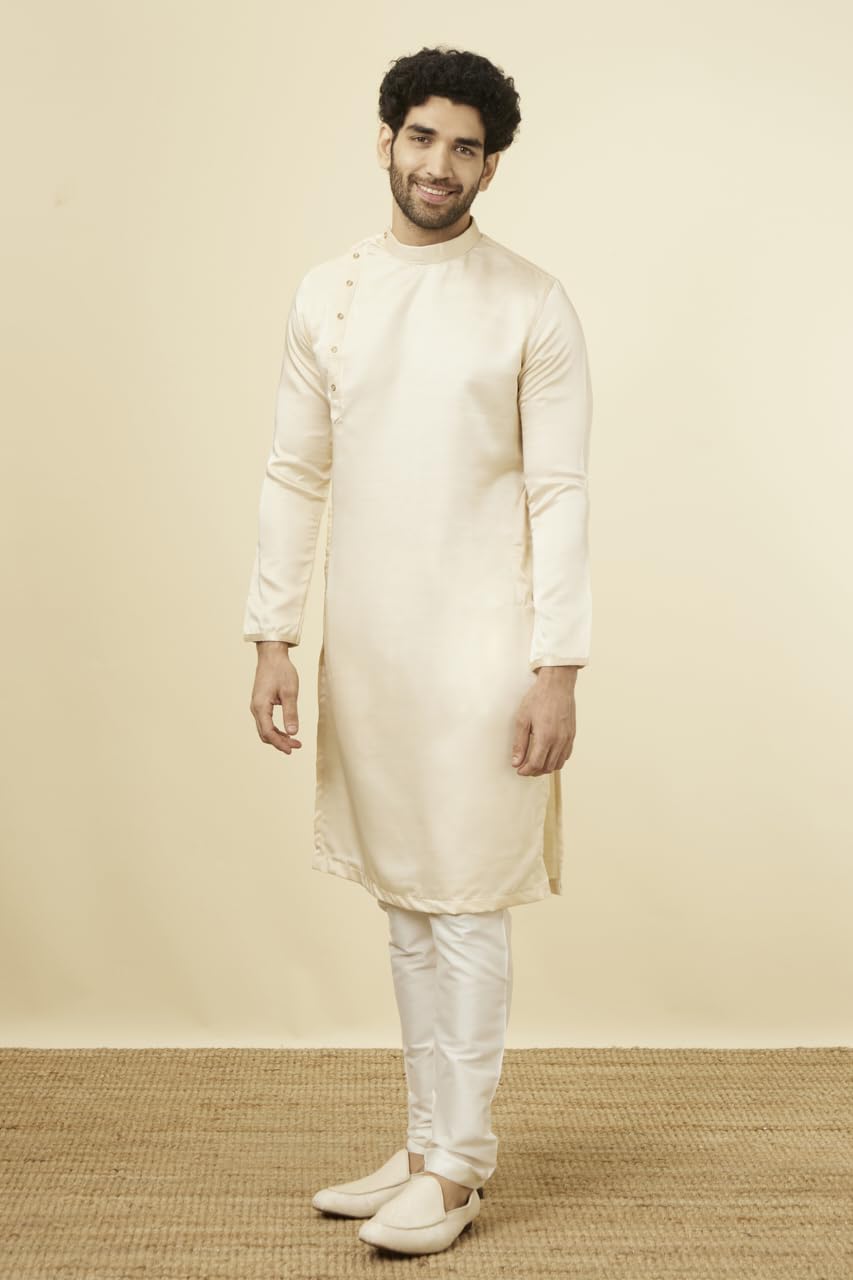 Manyavar Mens Satin Solid Full Sleeves Casual,Traditional Kurta & Payjama Set