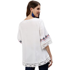 Ishin WomenS Rayon White Embroidered A-Line Top