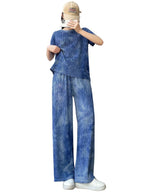 Womens Cotton Blend Tie-dye Relaxed Fit Stylish Pajama Sets || Short Sleeve Top & Long Pant Sleepwear Pjs Lounge Set Co-ords Ou