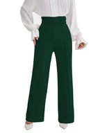 Shasmi Womens Dark Green Solid Color High Waisted Belted Toothpick Stripe Design Straight Loose Casual Women Pants, Minimalist 