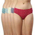 Enamor Stretchable Cotton Hipster Panties for Women Pack of 5, Full Coverage Grip Fit with Antimicrobial & Stain Release Technol