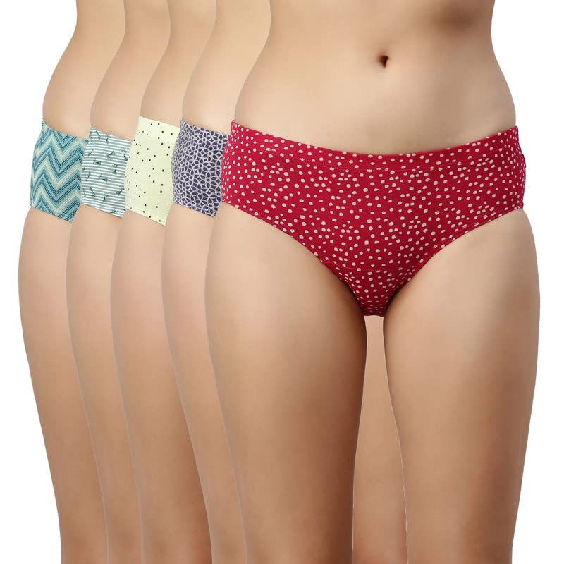 Enamor Stretchable Cotton Hipster Panties for Women Pack of 5, Full Coverage Grip Fit with Antimicrobial & Stain Release Technol