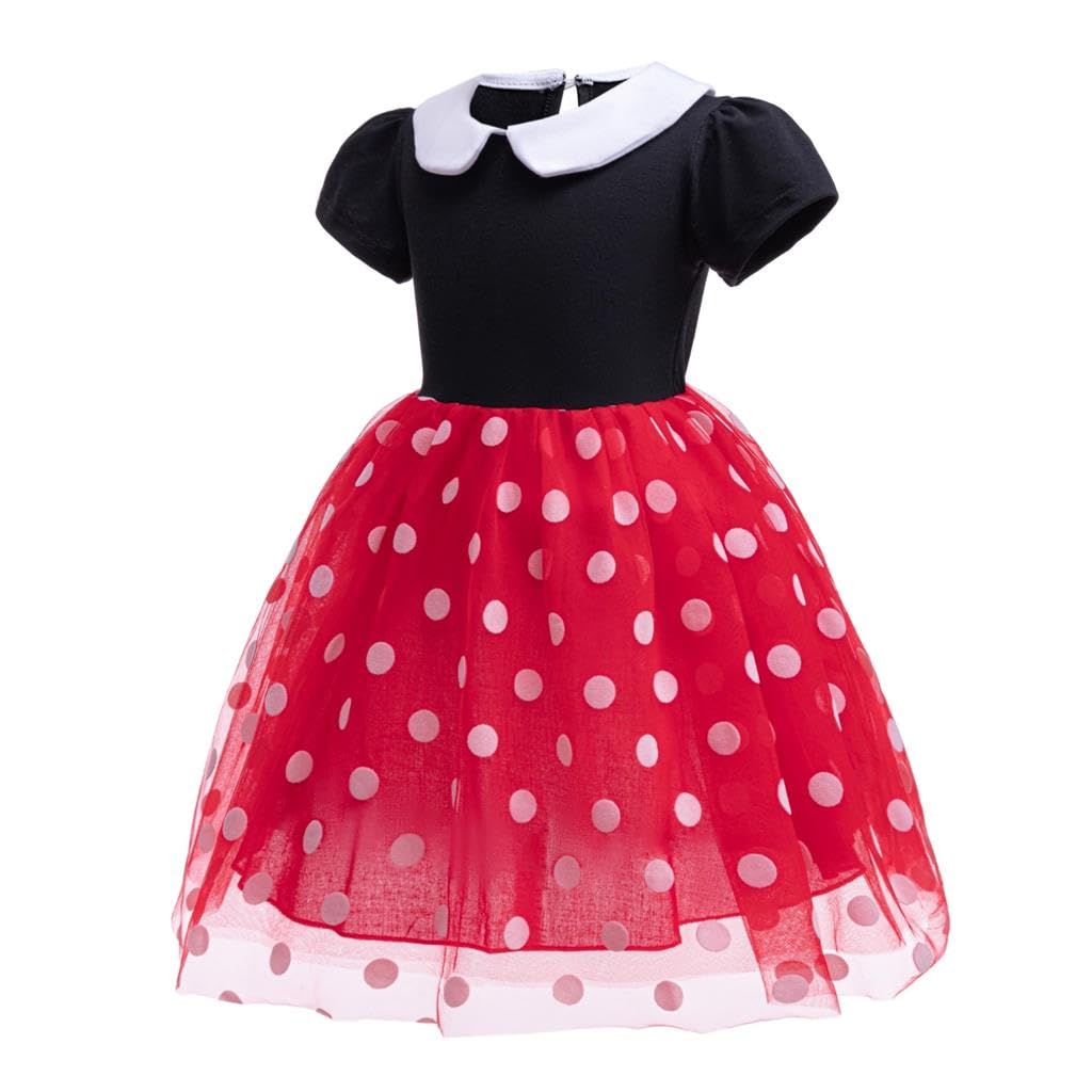 Dressy Daisy Toddler Girls Polka Dots Fancy Dress Up Halloween Costume Birthday Party Outfit with Mouse Ears Headband Size 3T to