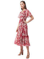 SMOWKLY Womens Floral Printed Georgette Midi Dress || Half Sleeve Fit & Flared Hem || A-Line Knee Length Gown Casual Wear (1683