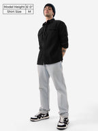 The Souled Store Solids: Mystic Black Men and Boys Long Sleeve Collared Neck Button Front Solid Regular Fit Cotton Utility Shirt