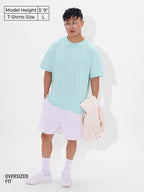 The Souled Store Solids: Sea Blue Men and Boys Short Sleeves Round Neck Cotton Oversized T-Shirts
