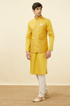 Manyavar Mens Chanderi Self Design Sleeveless Casual,Traditional Nehru Jacket