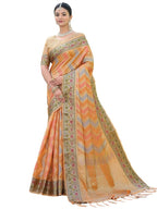 Satrani Womens Organza Banarasi Jacquard Saree with Unstitched Blouse Piece (3086S143N_Orange)