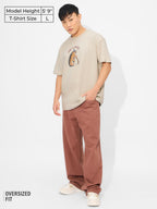 The Souled Store Party Animal Men and Boys Short Sleeves Round Neck Brown Graphic Printed Cotton Oversized T-Shirts