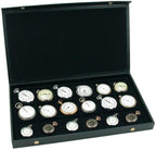 RJ Displays Black Pocket Watch Display Case Storage Box for 18 Pocket Watches, Jewelry findings, Gemstone, Coins, Beads