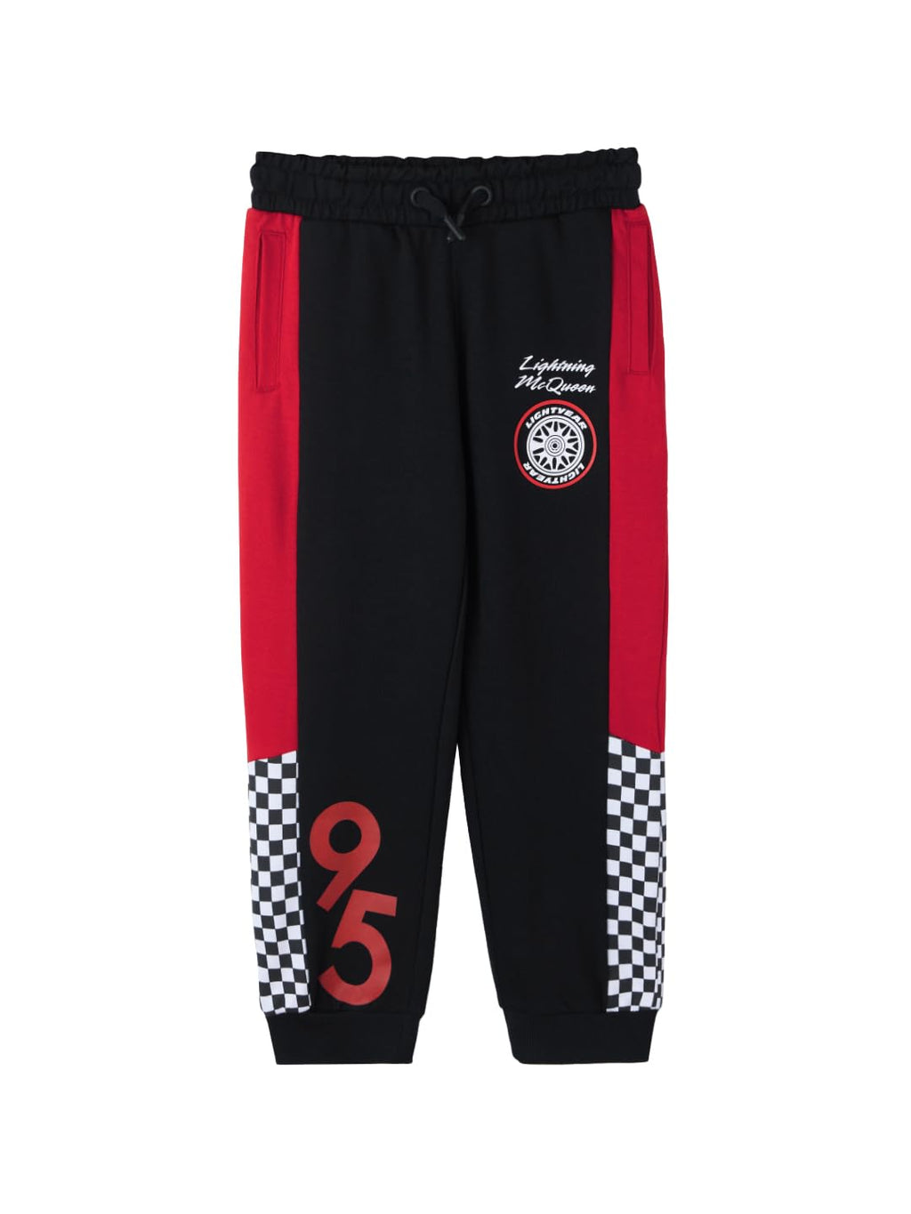 The Souled Store Official Cars: Lightning McQueen Racing Boys Drawstring Black Graphic Printed Cotton Joggers