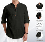 Macsivo MenS Cotton Polyester Blend Solid Regular Fit Full Sleeve Short Kurta | Lightweight Summer Short Kurta Black