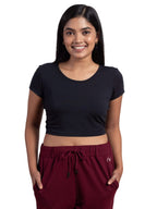 Nykd Stylish Crop Top For Women Wester Wear Short/Cap Sleeve, Round Neckline, Soft Modal Fabric T-Shirts & Tanks, Nyoe011, Jet B