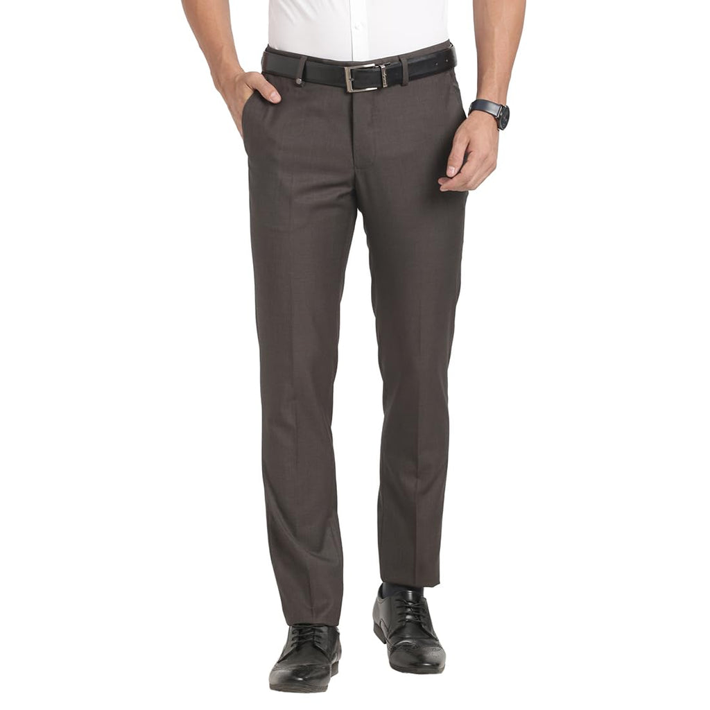 Turtle Men Terry Rayon Dark Brown Solid Slim Fit Formal Trouser