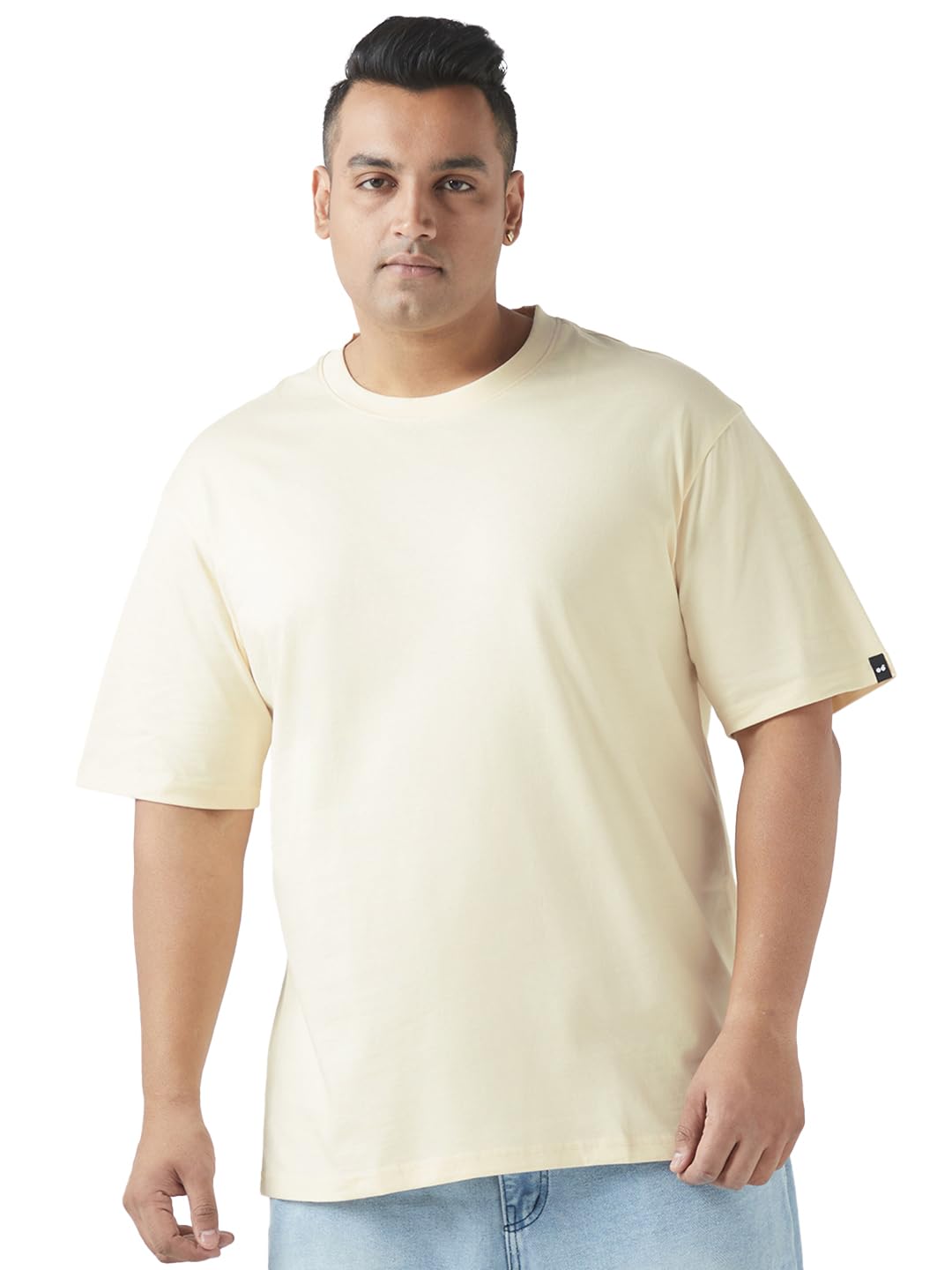 Bewakoof Plus MenS Solid Oversized Fit Half Sleeve Round Neck Cotton Plus Size T-Shirt_646803_Off White_4Xl