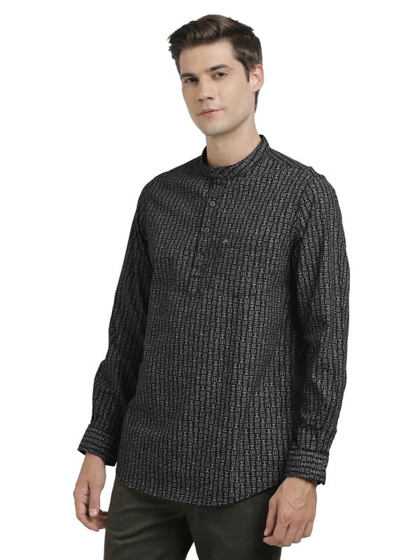 Turtle Men 100% Cotton Printed Full Sleeve Casual Black Kurta Shirt