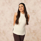 BlissClub Move All Day Sleeveless Top, 100% Cotton,Turtleneck Collar,High Side Slits,Versatile