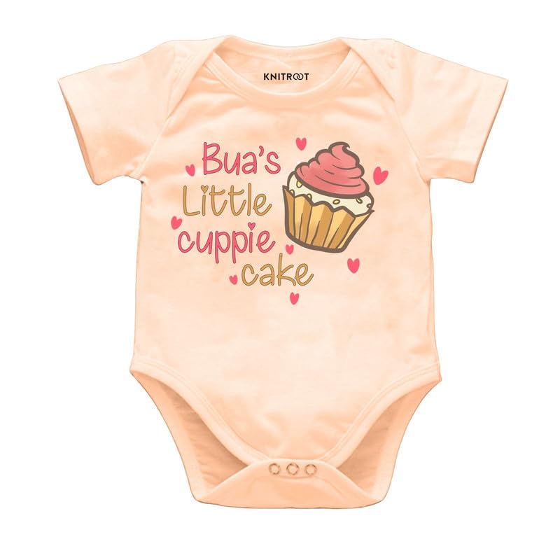 Knitroot Bua Family Special Onesies, Unisex Baby Kids Cotton Lycra Envelope Neck Half Sleeve Peach Romper, Bodysuit, Sleepsuit,  0-3