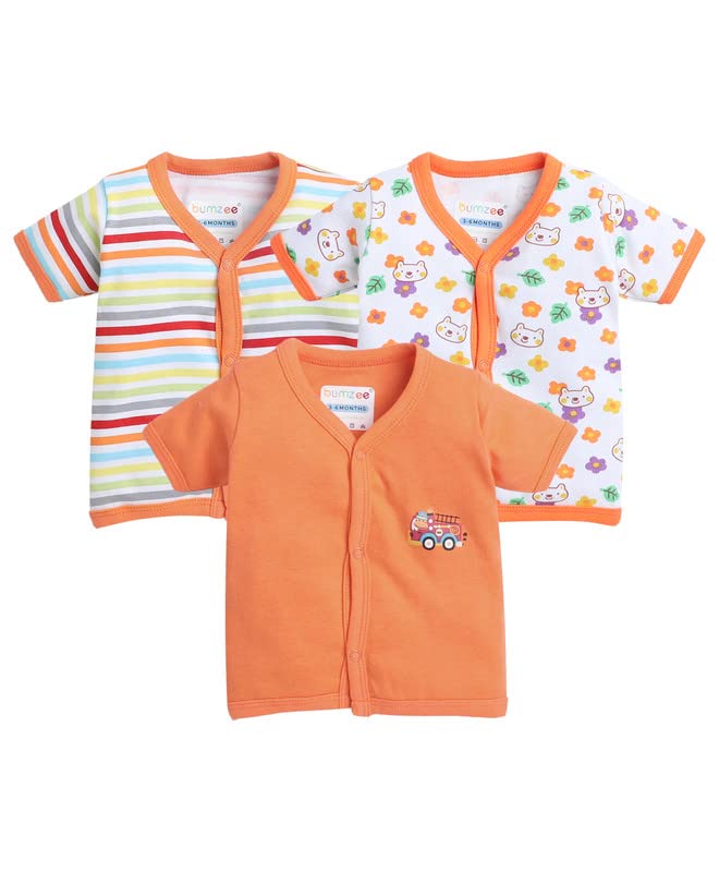 BUMZEE Unisex Orange & White Boys Half Sleeves Regular Fit Jablas Pack of 3 Age-3-6 Months (Peb8216C-Org.Wht)