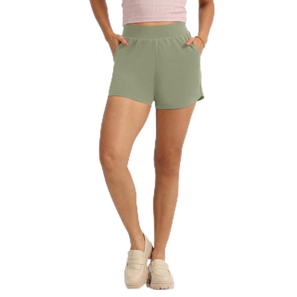 BlissClub Groove-in Cotton Shorts | Cotton Shorts | Side Pockets | Stretchy |Curved Hem