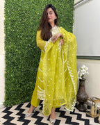 ANNI DESIGNER Womens Rayon Blend Straight Embroidered Kurta with Pant & Dupatta (Carlton Lemon_4XL_Lemon_XXXX-Large)