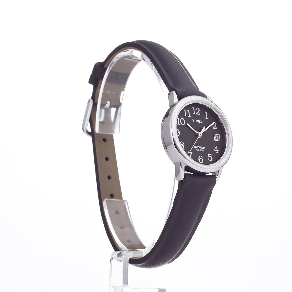 Timex Women's Easy Reader 25mm Watch - Silver-Tone Case Black Dial with Black Leather Strap