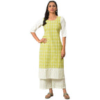 Aurelia Green Floral Printed Cotton Kurta And Trousers Set For Women