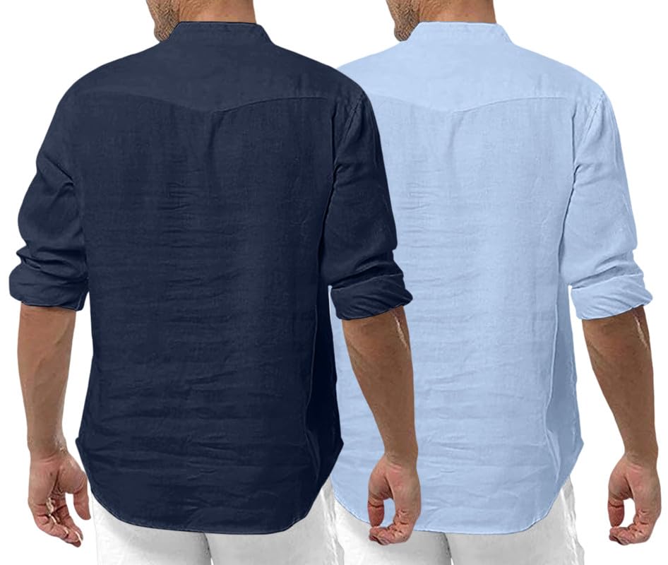Macsivo MenS Cotton Blend Kurta | Band Collar | Casual | Plain | Formal | Full Sleeve | Summer | Regular Fit - (Combo Pack Of 2