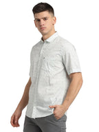 Turtle Men 100% Cotton Slim Fit Grey Printed Half Sleeve Casual Shirt