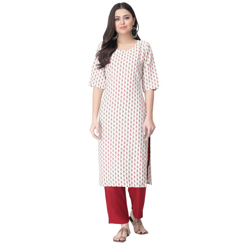 Pinkmint Women'S Color Off-White Crepe Straight Kurta And Pant Set (Ukp-2009_Xxl)
