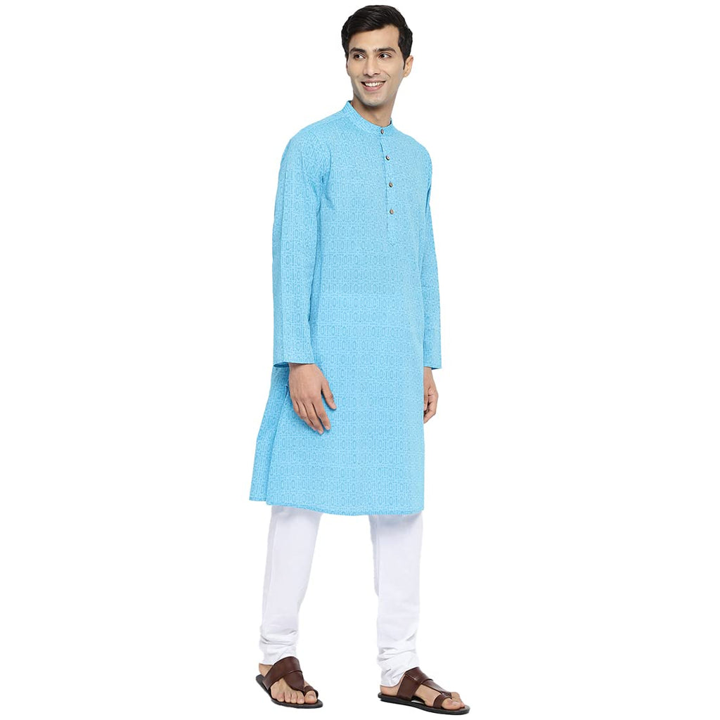 Fabindia MenS Cotton Woven Relaxed Kurta (102883202_Lightblue
