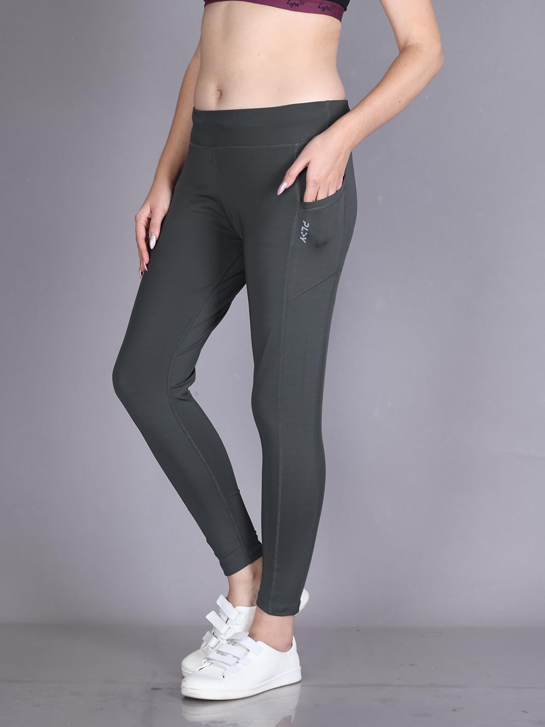 Lyra WomenS Polyester Activewear Sports Ankle Length Tights Grey