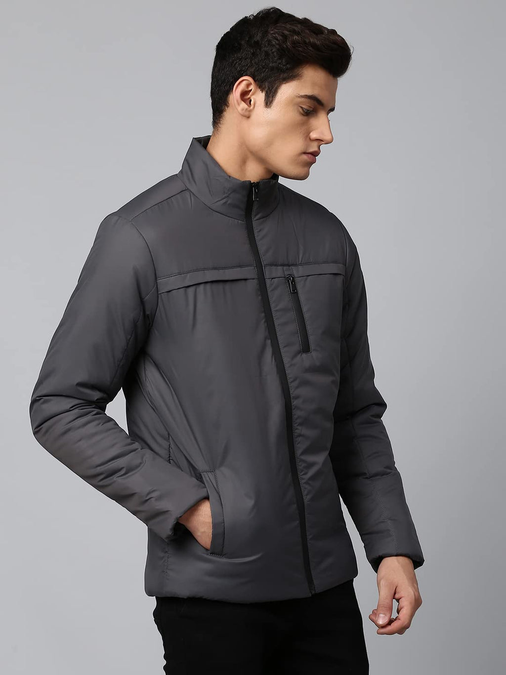 Dennis Lingo MenS Long-Sleeve Regular Fit Graphic Puffer Jacket - Waterproof, Lightweight, Casual Winterwear For Men (Dark Grey)