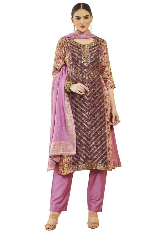 Soch Women Brocade Bird Print and Zari Woven Suit Set with Dupatta