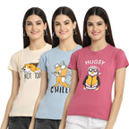 Preneum Womens Cotton Regular Fit Latest Graphic Stylish Printed Short Sleeves Casual T-Shirt || Latest Trendy & Styles (Pack 3