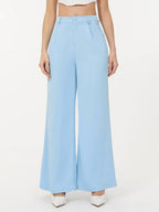 Kotty Womens High Rise Regular Fit Viscose Rayon Solid Trousers Sky Blue