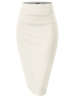 Women's Techno/Scuba Stretchy Office Pencil Skirt KSK43584 1139 Ivory M