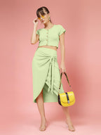 OOMPH! Stretchable Lycra Coord Crop Top and Skirt Set for Women, Green - coord_mt977msk254