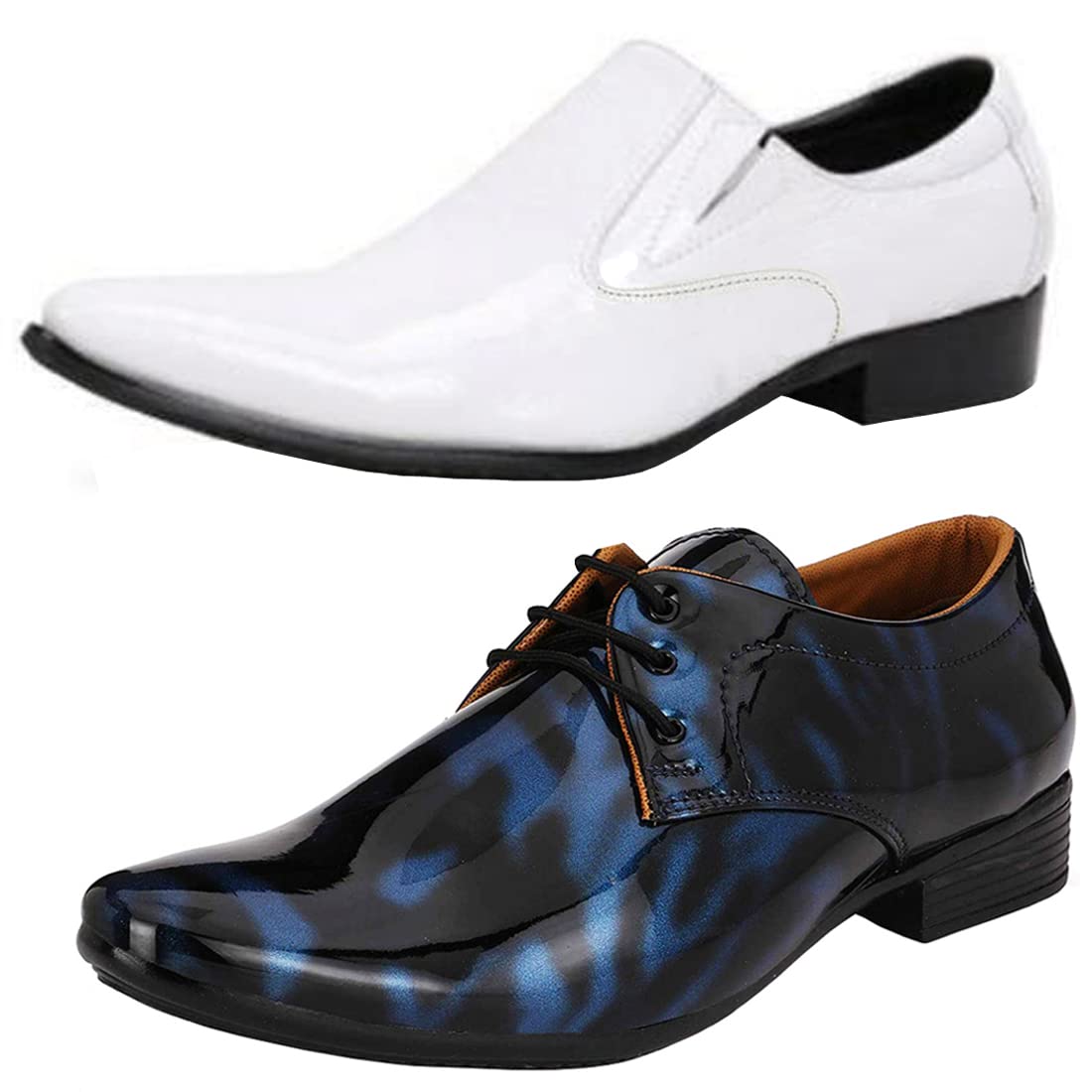 Modern Trendy Formal Shoes/Party Shoes/ 2 Shoes Combo with Free Belt for Men and Boys (BAZAAR7589_VTR01BlkBlu401Wht) Multico 9