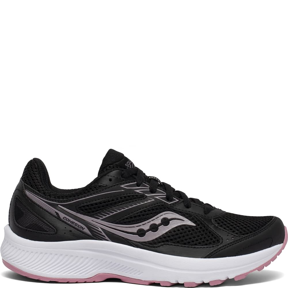 Saucony womens Cohesion 14 Road Running Shoe, Black/Pink, 7.5 Wide US