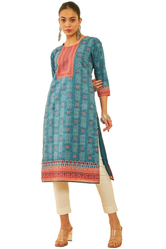 Soch Women & Cotton Ethnic Motif Printed Kurta with Thread Work