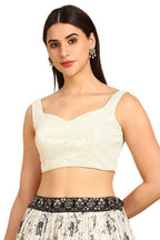 Soch Womens Cream Sequinned Sweetheart Neck Georgette Padded Blouse